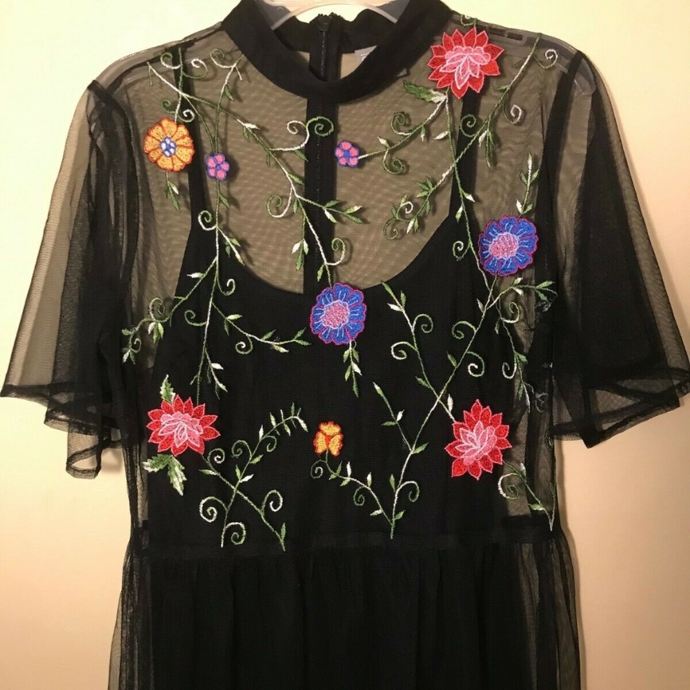 NEW ASOS Black Overlay Floral Dress 8
